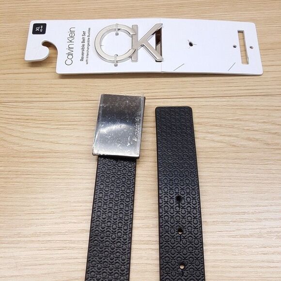 CALVIN KLEIN Belt Mens Size XL 42 44 Black Interchangeable Reversible Set Logo - Picture 2 of 9